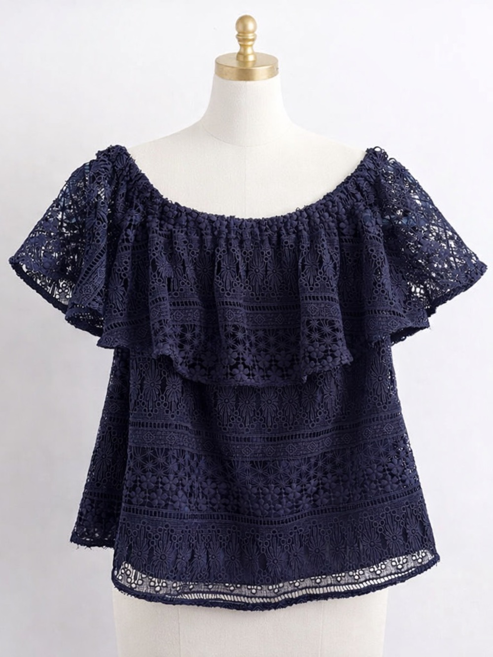 Likely Navy Crochet Off-Shoulder Blouse